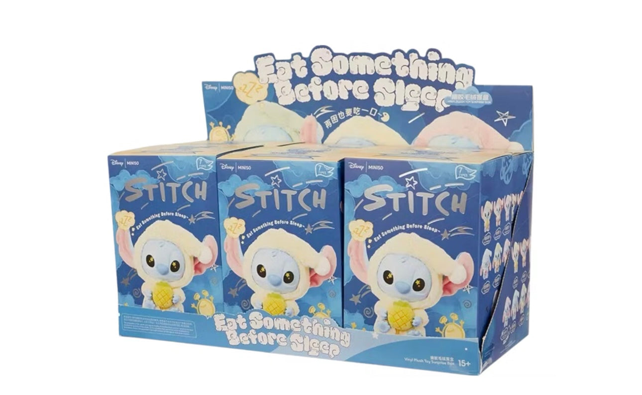 Miniso Top Toy Disney Stitch Eat Something Before You Sleep Plush Keychain Sealed Case (6 Blind Box)