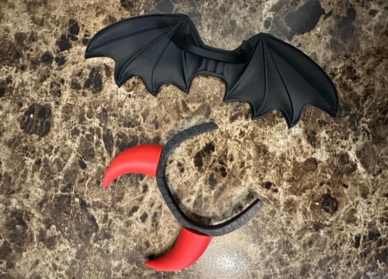 Labubu Horns ,Bat Wings & Pitchfork Halloween Outfit