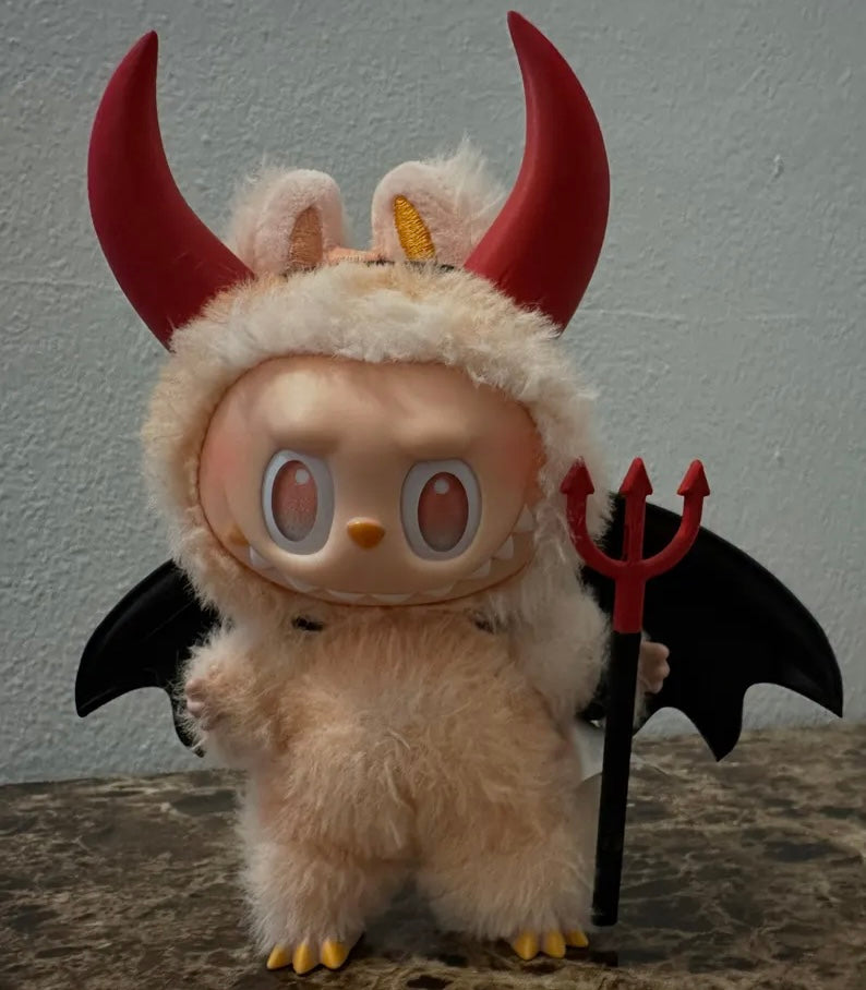 Labubu Horns ,Bat Wings & Pitchfork Halloween Outfit