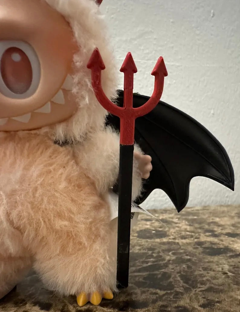 Labubu Horns ,Bat Wings & Pitchfork Halloween Outfit