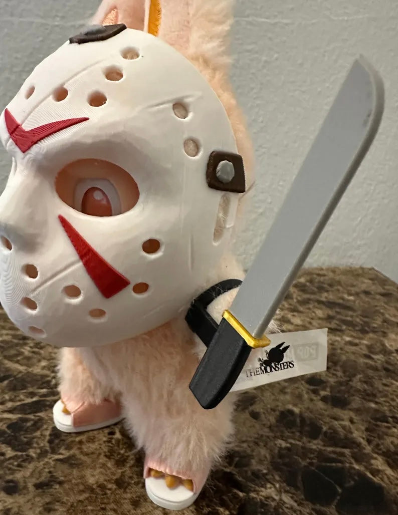 Jason Horror labubu mask with Bloody Knife